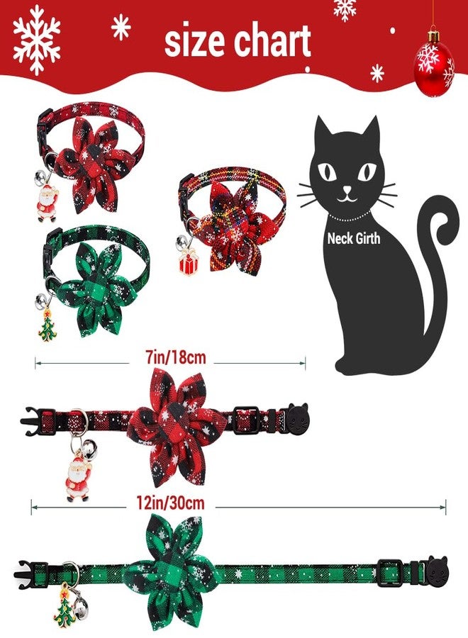 Vellibring 3 Pack Cat Collars, Christmas Flower Kitten Collars with Adjustable Breakaway Bow Tie Bell Plaid Snowflake Xmas Pet Supplies for Cats - Image 3